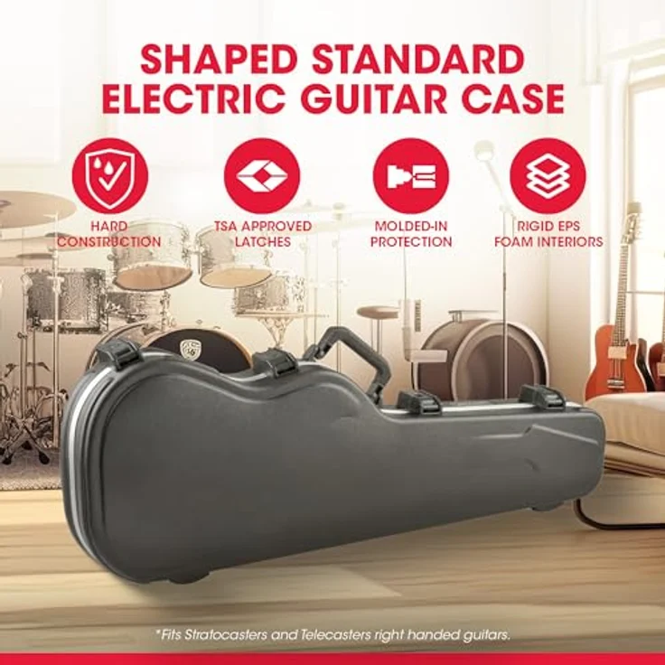 SKB FS-6 Electric Guitar Case, Hartschalen-Gitarrenkoffer für ST-Style und T-Style Modelle, TSA-anerkannte Verriegelung, gepolsterter Griff, schwarz – Bild 2