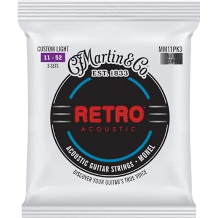 Martin 3er-Pack Saiten für Akustikgitarre Retro Acoustic, Monel – Nickel/Kupfer-Legierung, Custom Light 11-52 (MM11PK3) – Bild 1