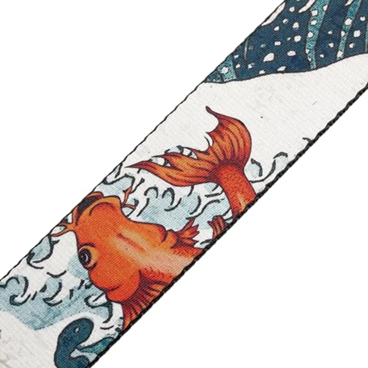 Levys Poly Strap 2" Koi, Gitarrengurt aus Polyester mit Leder-Endstück, verstellbar von 107 cm bis 151 cm, mehrfarbig mit Koi Fisch Design – Bild 4