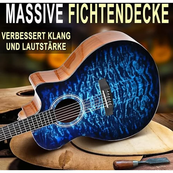 Pyle 4/4 Akustikgitarre mit Cutaway, Glänzend, Massive Fichtendecke, inklusive Zubehör & Digitalem Stimmgerät – Ideal für Einsteiger & Musikschule – Bild 3