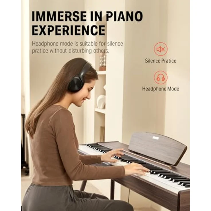 Donner DDP-80 Digitalpiano mit 88 gewichteten Tasten, einschließlich Ständer, Dreifachpedal, MIDI-Anschluss und Kopfhöreranschluss, Walnussholz-Optik – Bild 4