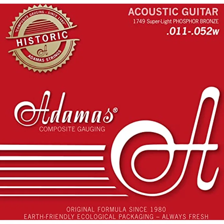 Adamas 1749 Historic Reissue, Phosphor Bronze Gitarrensaiten für Westerngitarre, Super-Light .011-.052, warmer und erdiger Ton, Verpackung
