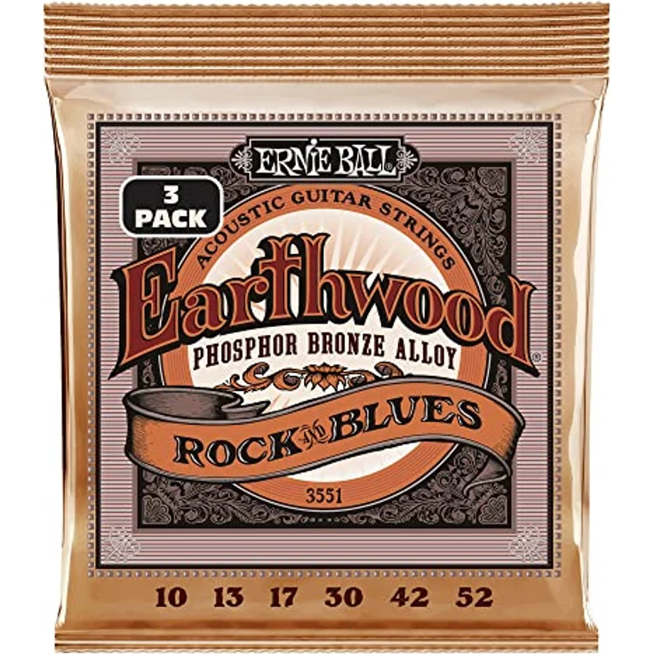 Ernie Ball Earthwood Rock and Blues Akustik-Gitarrensaiten, Phosphor-Bronze, G-Saite nicht umwickelt, 3 Pakete, Stärke 10–52 – Bild 1