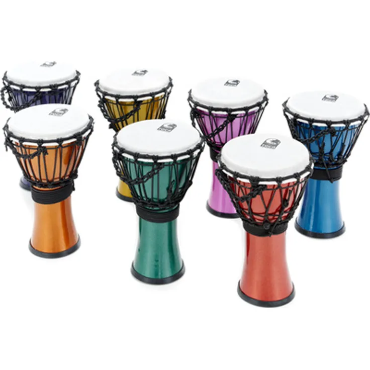 Toca 7" Color Sound Djembe Set TFCDJ-7MS, Set mit 7 Djemben in Rot, Orange, Gelb, Grün, Blau, Indigo, Violett, Kunststoffkessel und -fell, leicht, ideal für Schulen und Gruppen