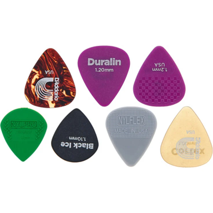 Daddario 1XVP6-5 Heavy Gauge Pack, Plektren Set mit 1,00mm Celluloid, 1,00mm Nylflex, 1,40mm Nylpro, 1,00mm Cortex, 1,20mm Duralin, 1,10mm Black Ice und 1,20mm Duragrip