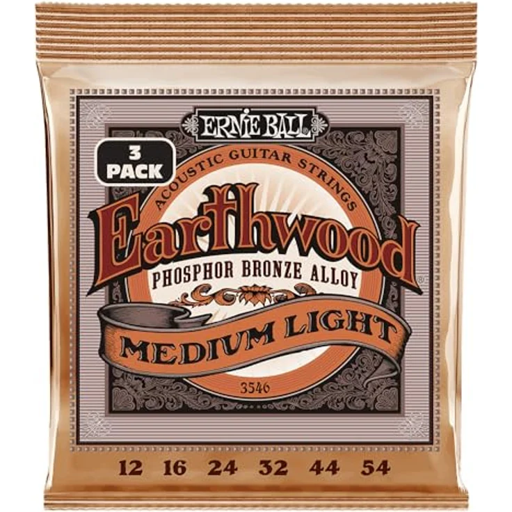 Ernie Ball Earthwood Medium Light Akustik-Gitarrensaiten, Phosphor-Bronze, 3 Pakete, Stärke 12–54, warmer Klang, hergestellt in den USA – Bild 1