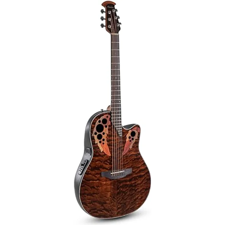 Ovation Celebrity Elite Plus CE44P-TGE-G, Westerngitarre mit Cutaway, Wölkchenahorn Decke, Tiger Eye Brown, CP-100 Slimline Pickup mit OP-4CT Preamp