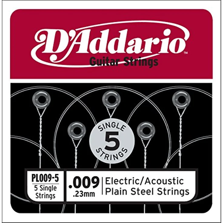 D'Addario Plain Steel Gitarrensaiten 5er-Pack, Stärke 0,009, für Elektro-/Akustikgitarren, verwahrbar in Corrosion Intercept-Beutel – Bild 1