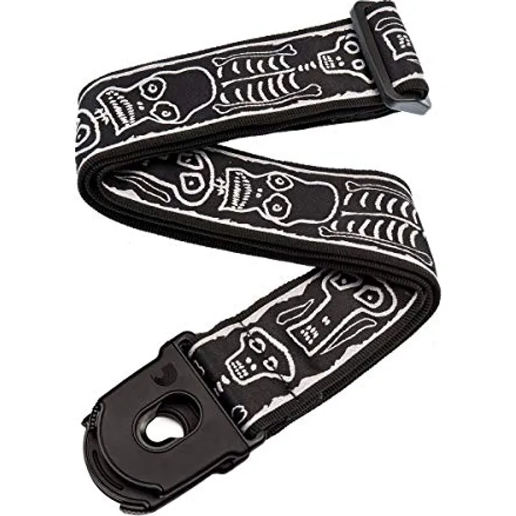 Daddario 50PLJS01 Joe Satriani Signature Gitarrengurt, verstellbar bis 140cm, breiter 5cm, Motiv Skull'n Bones mit Planet Lock System