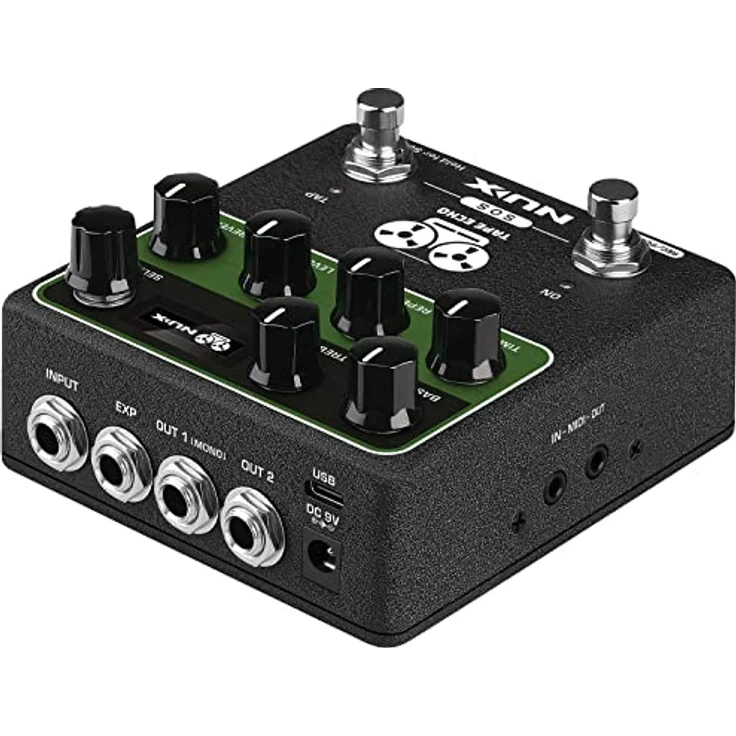 NUX NDD7 Tape Echo Pedal mit MIDI, authentischer Tape Echo Simulation, unabhängiger Federhall, USB-Anschluss, grün – Bild 4