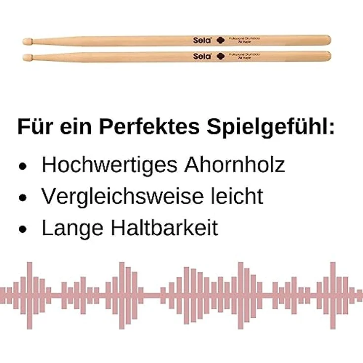 Sela Professional Maple 7A Drumsticks, Schlagzeug-Sticks aus Ahornholz mit Eichel-Kopf-Form, ideal für sanften Rock, 1 Paar, Natur, SE 274 – Bild 3