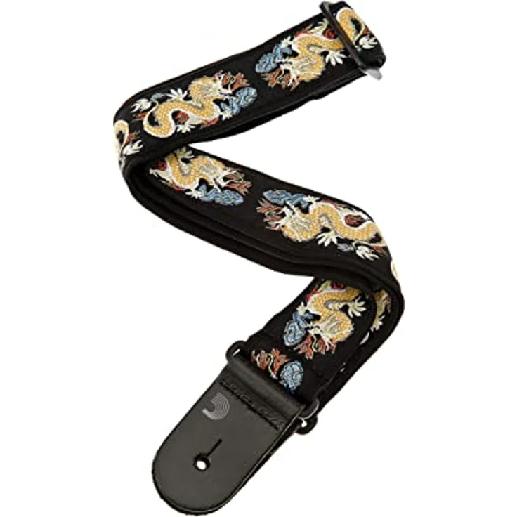 Daddario 50F08 Dragon Gitarrengurt, Retro Classics Design mit extra starken Lederenden, verstellbar von 89 bis 151 cm, schwarz/beige, Breite 50 mm – Bild 1