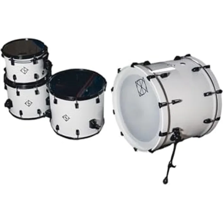 Dixon Artisan Walnut/Maple Set SW, 4-teiliges Schlagzeugset mit 20'' Bass Drum und Division Snow White Finish, schwarze Hardware