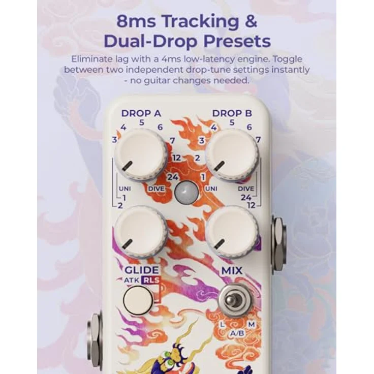 Klowra Dive Pitch Shifter, digitales Pitch-Shifter- und Drop-Tune-Pedal für E-Gitarre mit zwei Presets, USB-C und zwei Tracking-Algorithmen – Bild 2