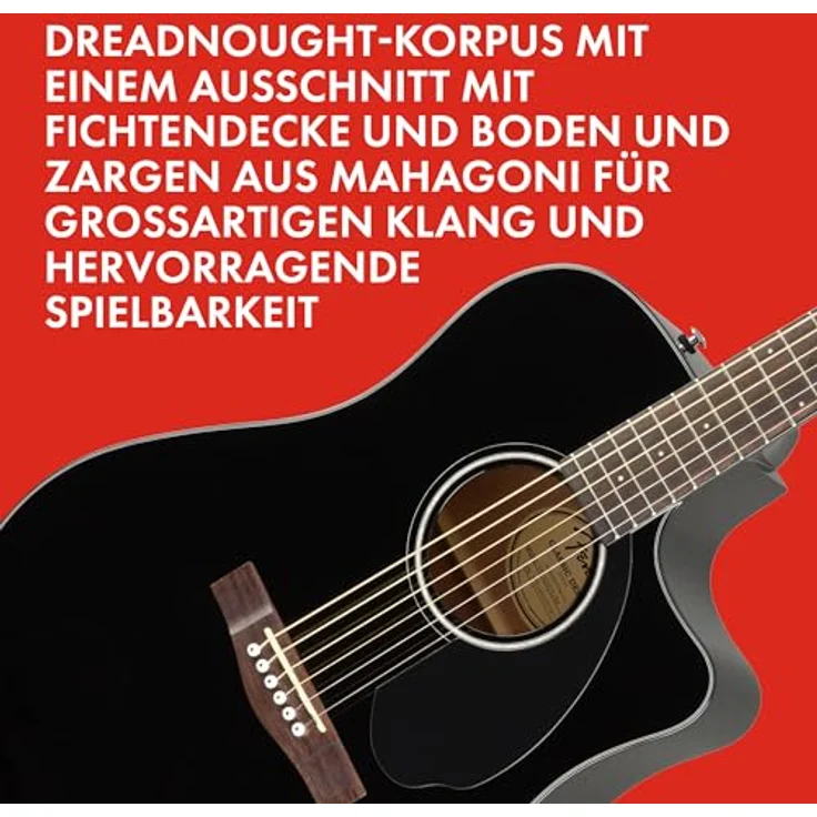 Fender CD-60SCE Blk WN, Westerngitarre mit massiver Fichtendecke, Mahagoni Boden & Zargen, Cutaway, Fishman CD Elektronik, schwarz – Bild 3