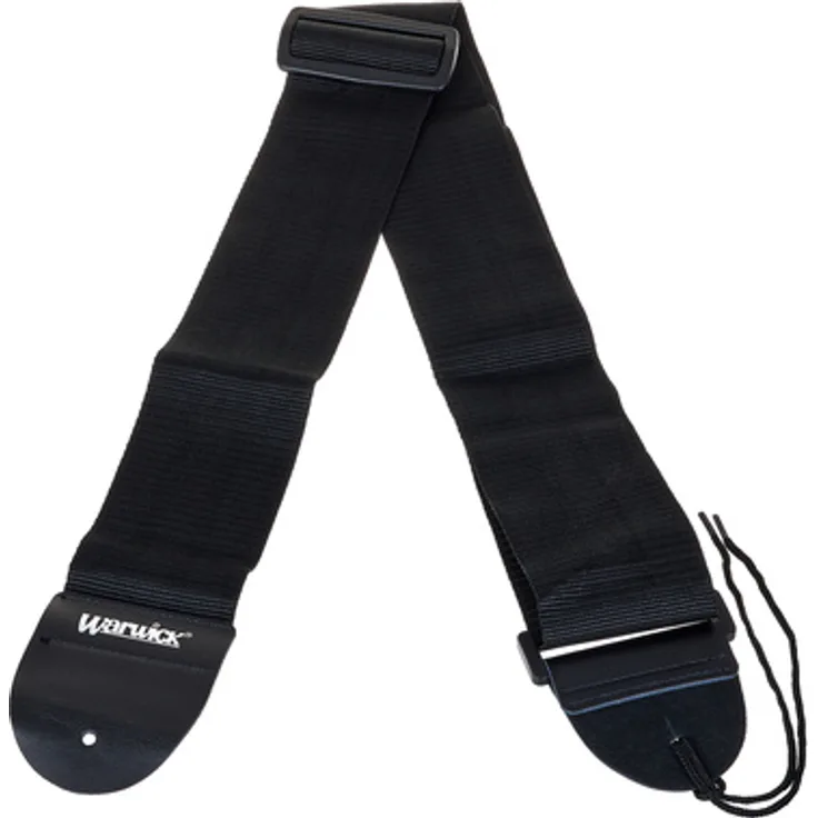 Warwick Nylon Bass Strap Black, robuster Gitarrengurt mit echtem Lederenden, verstellbar von 70 bis 134 cm, 8 cm breit