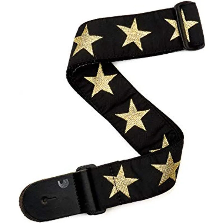 Daddario 20T05 Gold Star, Gitarrengurt aus Nylon mit Lederenden, Breite 50 mm, Länge von 89 bis 150 cm, Motiv Gold Star