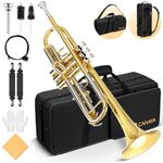 CAHAYA Standard Trompeten Set, Messingtrompete für Anfänger mit Hartschalenkoffer, 7C-Mundstück, Handschuhen und Reinigungsset, Gold