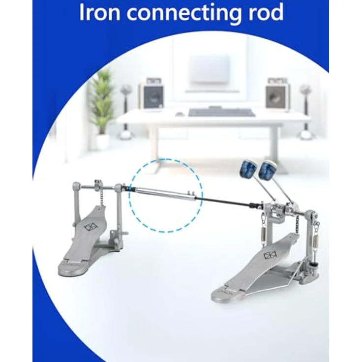 Dixon PP-P1D P1 Double Pedal, Doppelfußmaschine mit Einzelkette, gebürsteter Trittplatte und See-through blue Dual Surface Beater – Bild 5
