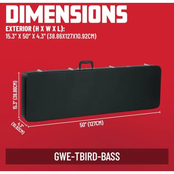 Gator GWE-TBird-Bass, Gitarrenkoffer für Thunderbird E-Bass, Abschließbar, schwarzer Tolex, schwarzes Plüsch-Innenfutter, ergonomischer Tragegriff – Bild 5