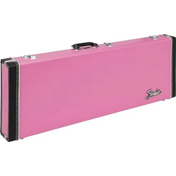Fender Joe Strummer Tele/Strat Case, Signature-Gitarrenkoffer in pink mit Leopardenmuster und Hartschalenkonstruktion