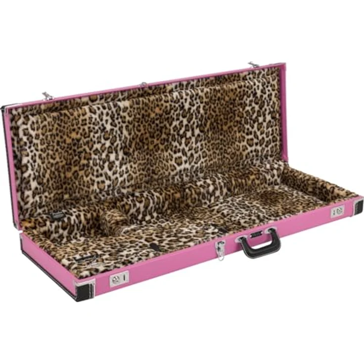 Fender Joe Strummer Tele/Strat Case, Signature-Gitarrenkoffer in pink mit Leopardenmuster und Hartschalenkonstruktion – Bild 2