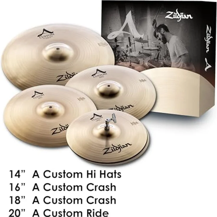 Zildjian A Custom Series Cymbal Box Set - 14" Hi-Hats, 16"/18" Crash, 20" Medium Ride, heller Klang, präzise und langlebig gebaut – Bild 2