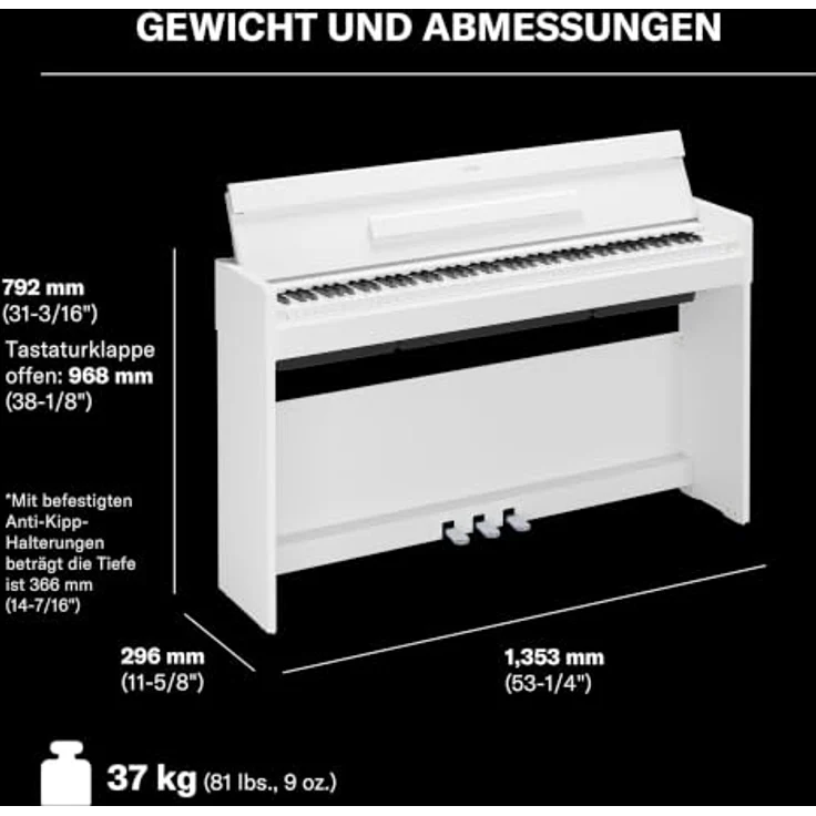 Yamaha YDP-S36 WH Arius, Digitalpiano mit 88 gewichteten Tasten, Bluetooth Audio/Midi und 10 Sounds in Weiß – Bild 6