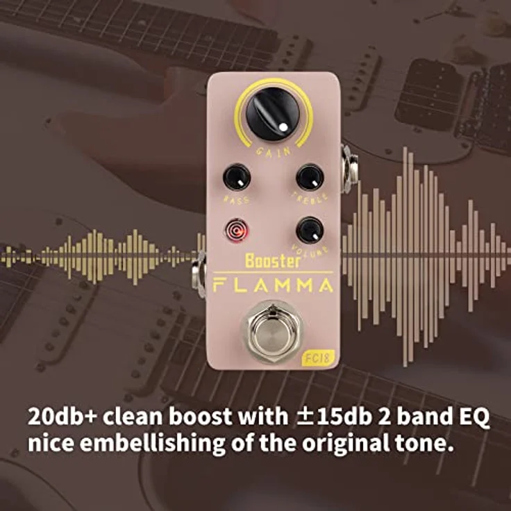 Flamma FC18 Clean Boost, Kompaktes analoges Clean Boost Pedal mit bis zu 20dB+, robustes Metallgehäuse, True Bypass Circuit – Bild 2