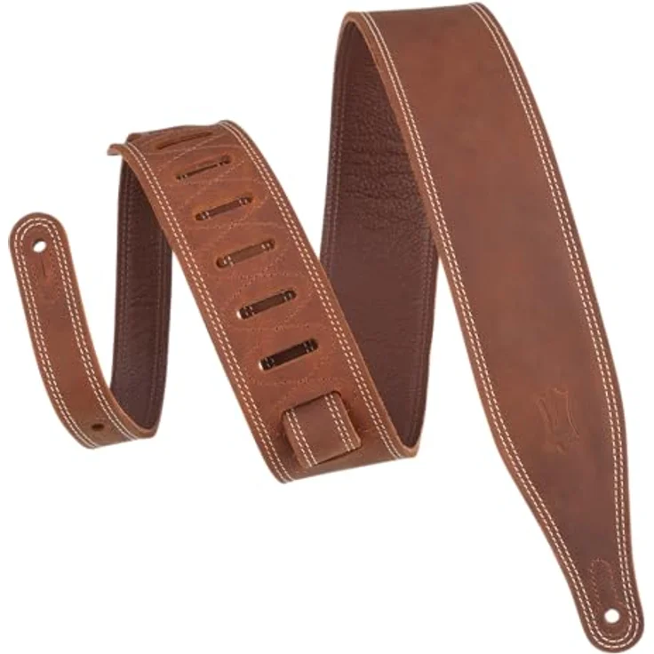 Levys Butter Leather Strap 2,5"BR, Gitarrengurt aus braunem Leder mit Doppelnähten, verstellbar von 104 cm bis 140 cm – Bild 1