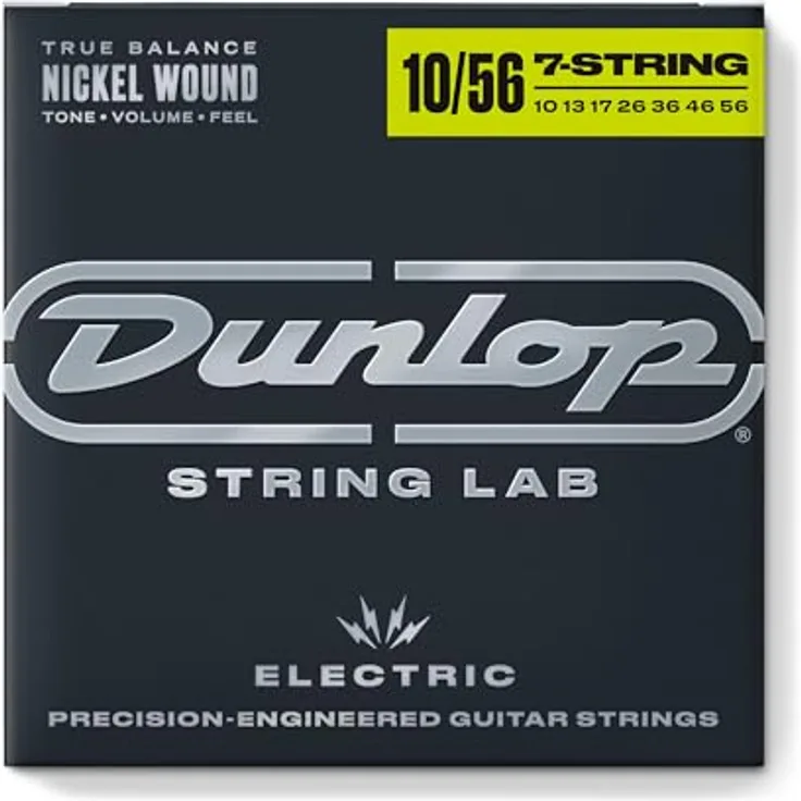 Jim Dunlop DEN1056 E-Gitarren-Saiten, Electric Nickel Performance, Medium 7 Saiten 10-56, Low Tension