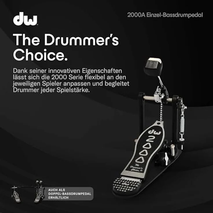 DW 2000A Single Bass Drum Pedal, Einzelfußmaschine mit Accelerator Antrieb und einstellbarem Fußbrettwinkel, inklusive 2-Way DW101 Beater – Bild 2