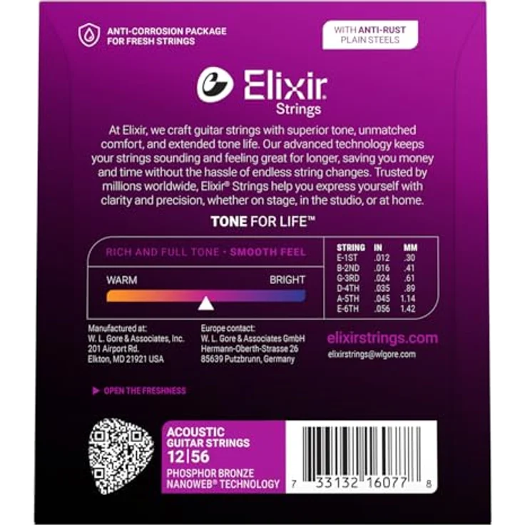 Elixir® 16077 Phosphor Bronze Akustik-Gitarrensaiten mit NANOWEB® Beschichtung, Light/Medium (.012-.056) - Langanhaltender Ton und geschmeidiges Spielgefühl – Bild 2