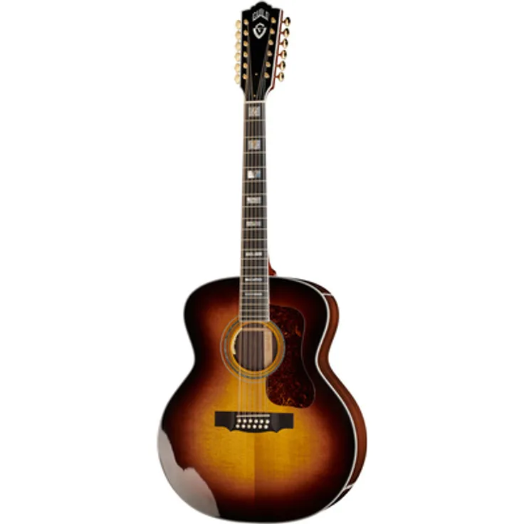 Guild F512 ATB, 12-saitige Jumbo Westerngitarre mit massiver AAA Sitka-Fichte Decke, LR Baggs Pickup, Antique Burst, inkl. Koffer, made in USA