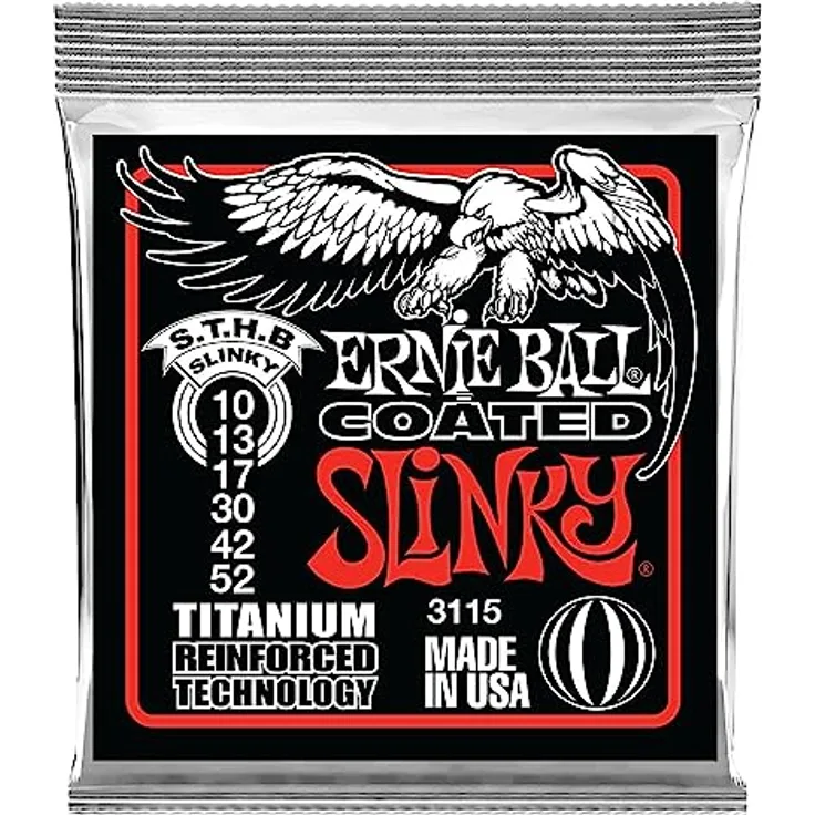 Ernie Ball 3115 Skinny Top Titanium, E-Gitarren-Saiten Satz 010-052 mit Titanium-Beschichtung für verbesserte Stimmstabilität und Rostschutz