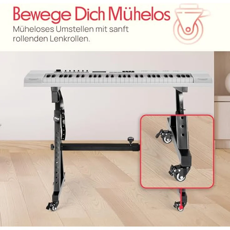 Pyle Schwerlast Keyboard Ständer mit Rollen, Höhen- und breitenverstellbar im Z-Design für E-Piano und Digital Piano bis 101 cm, Schwarz – Bild 4
