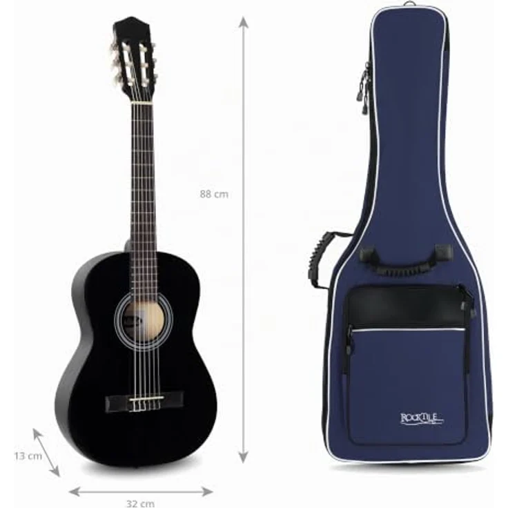 ROCKTILE 1/2 Klassik-Gitarrentasche, gepolsterter Gigbag mit Rucksackgarnitur und 2 Außentaschen, blau – Bild 3