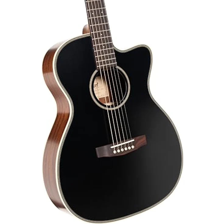 Cort Essence OC4 Black Top, Westerngitarre mit massiver Sitka-Fichtendecke, Mahagoni Korpus und Fishman Presys VT System, schwarz/natur – Bild 3