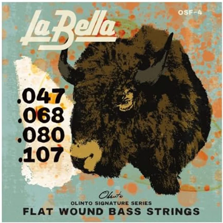La Bella 0SF-4 Olinto Signature Flat Wound Bass Saiten, Stärke 47-107, klare Nylon-Höhen und Edelstahl-Bässe, hergestellt in den USA – Bild 1