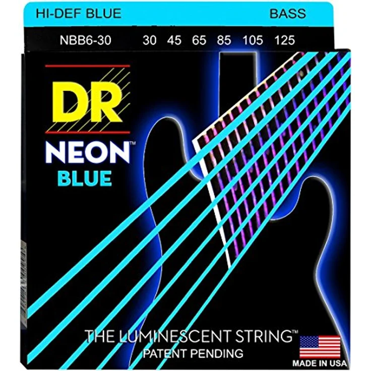 DR Strings Hi-Def Neon NBB6-30, 6-Saiter E-Basssaiten, Medium, blau, K3-Beschichtung für hohe Haltbarkeit, klare Projektion und Artikulation