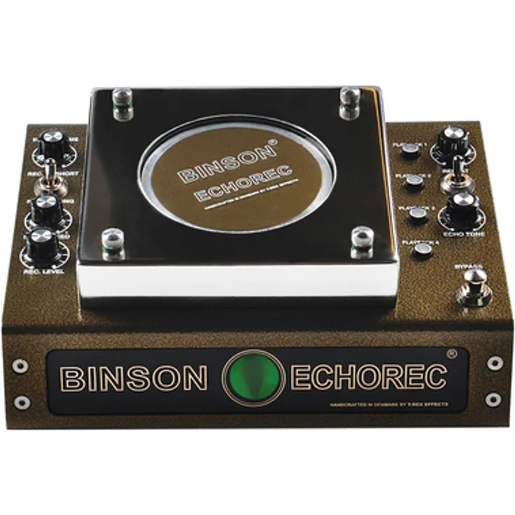 T-Rex Binson Echorec Disk Delay, Effektpedal mit 2 Aufnahmeköpfen, symmetrischem I/O und "Magic Eye" Eingangspegelanzeige, handgefertigt in Dänemark