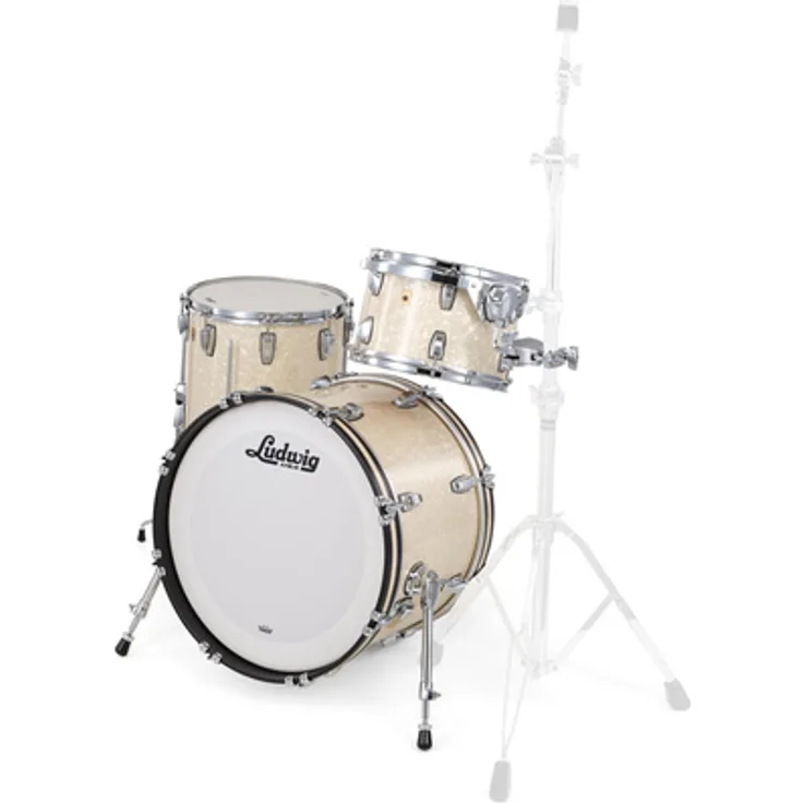 Ludwig Legacy Mahogany Shell Set, Downbeat Konfiguration, 20"x14" Bass Drum, Vintage White Marine