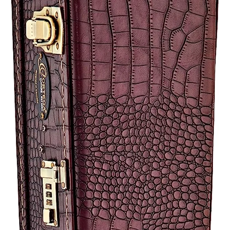 Ortega Classic Case OCCPRO, Gitarrenkoffer für klassik Gitarre, 15mm Samt Polsterung, braunes Croco Design, integriertes Hygrometer, Vintage Hardware mit Zahlenschloss – Bild 3