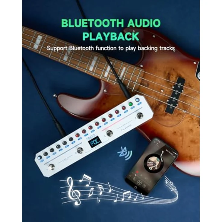 Flamma FB200 Effect Strip, intelligentes Multi-FX-Pedal für E-Bass mit 20 Modulationen und Bluetooth 5.0, schwarz – Bild 5