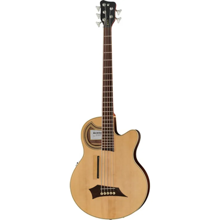 Warwick Alien Deluxe 5 Hybrid Thinline, 5-Saiter Akustikbass mit Sitka Fichten Decke, Shadow Nanomagnetic und Piezo Tonabnehmer, Natural Transparent Satin Finish