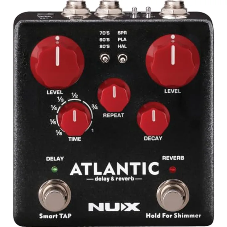 Nux Atlantic Delay & Reverb, Effektpedal mit 3 Delay- und 3 Reverb-Modi, USB-Port für Firmware-Updates, schwarz