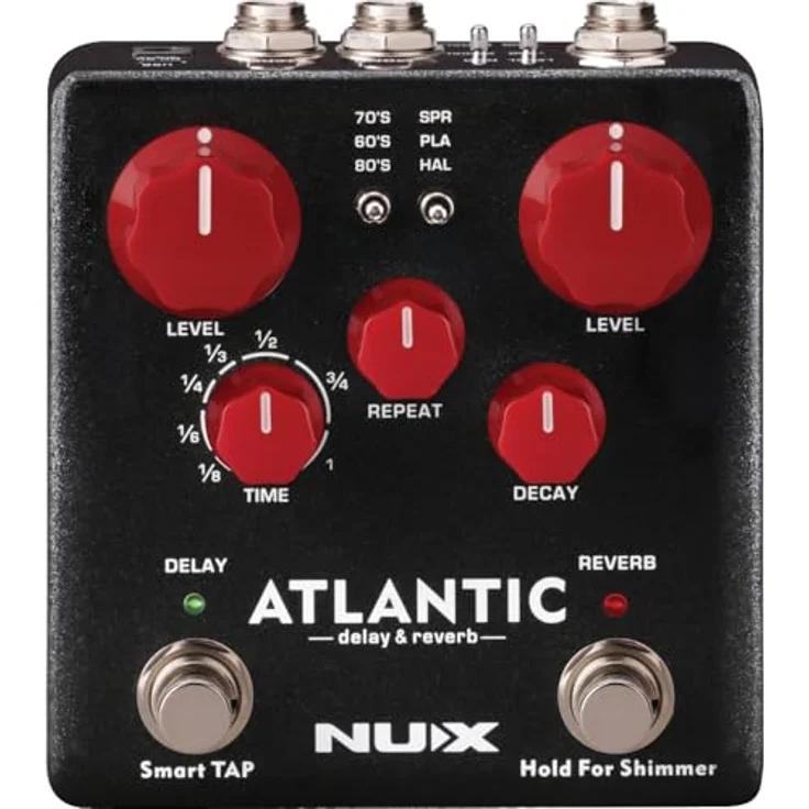 Nux Atlantic Delay & Reverb, Effektpedal mit 3 Delay- und 3 Reverb-Modi, USB-Port für Firmware-Updates, schwarz – Bild 1