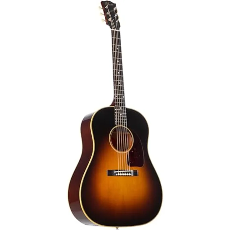Gibson 1942 Banner J-45 VS, Westerngitarre mit Mahagoni-Korpus, thermisch behandelter Fichtendecke, Vintage Sunburst, inkl. Koffer