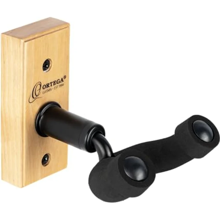 Ortega OUH-1NT Ukulele Wandhalter, anschraubbare Wandbefestigung mit gepolstertem Bügel und Echtholzplatte – Bild 1