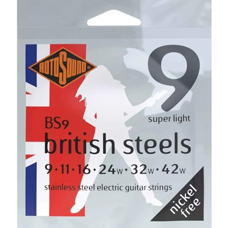 Rotosound BS9 British Steels, E-Gitarren Saiten, 6-Saiter Satz, Stainless Steel, Saitenstärken super light: .009" - .042" – Bild 2